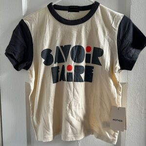 Mother Denim Savoir Faire Boxy Cropped T-Shirt - Black & Cream - New w Tags